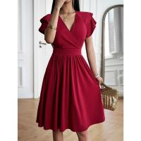 Vestido Elegante De Verano Con Cuello En V Y Manga Flor De Polyester Spandex A-Line Para Mujer Estilo Oficina Lady Longitud De Rodilla - details 2