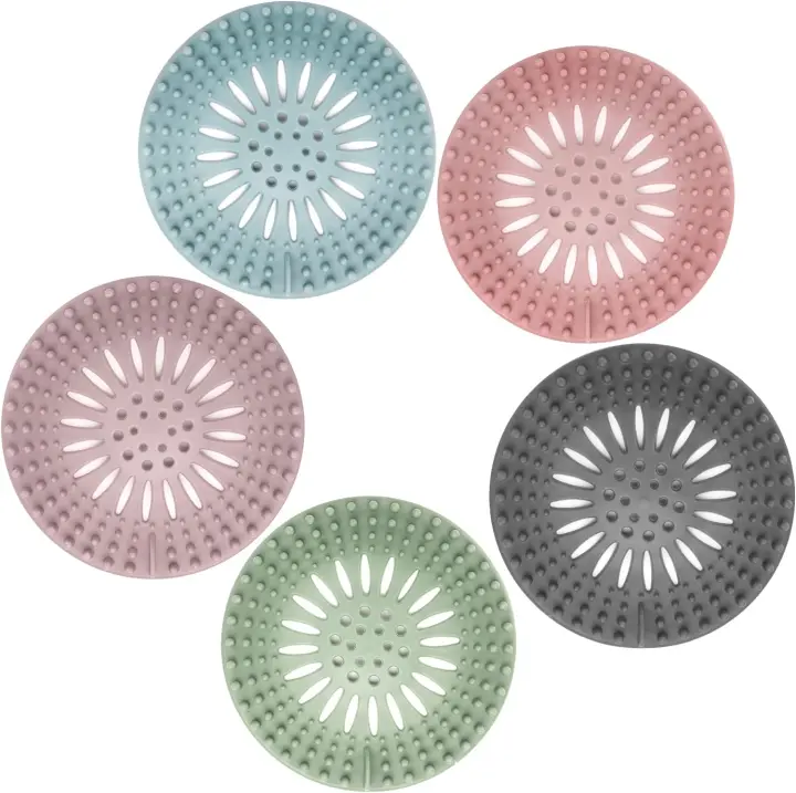 Paquete de 5 atrapapelos, cubierta de drenaje de ducha, protector de colador de fregadero, tapón de silicona para bañera, fácil de instalar y limpiar para baño, bañera y cocina - 1