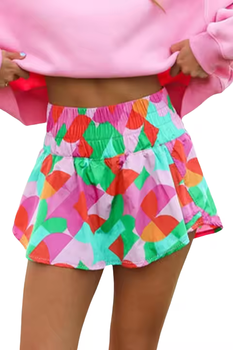 Elrachen Pantalones cortos casuales para mujer con estampado abstracto, verde, tallas S-2XL - 1