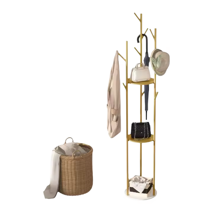 Perchero Ropa de Pie, Colgador de Metal y Mármol Multicolgador con 9 Ganchos y 3 Estantes en Forma de Árbol para Entrada Recibidor Pasillo Dormitorio 32 x 172, 5 cm - 1