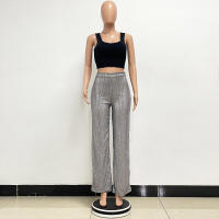 Moda femenina New -End Color sólido Pierna ancha con lentejuelas drapeadas Pantalones casuales para mujer - details 45