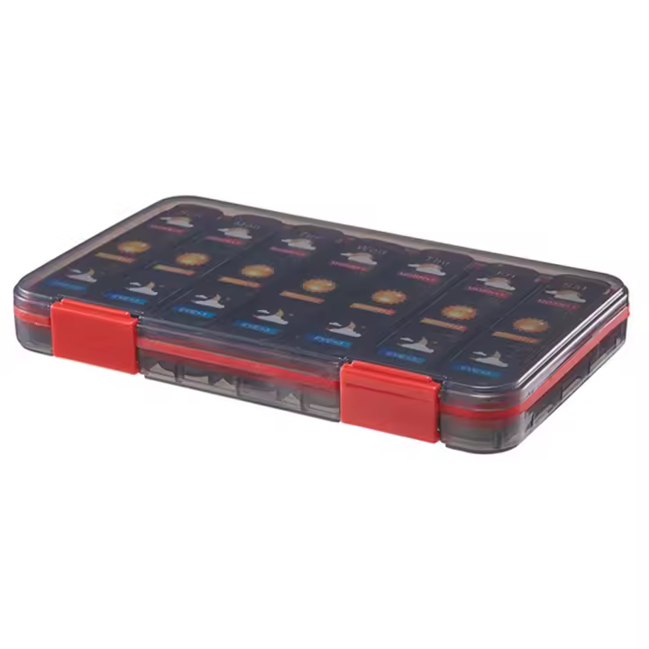 Organizador de pastillas de 7 días con 21 rejillas, diseño de cubierta deslizante, pastillero diario sellado, gran capacidad, marca semanal, caja de almacenamiento de medicina, aceite de pescado - 1