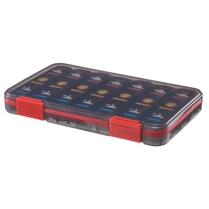 Organizador de pastillas de 7 días con 21 rejillas, diseño de cubierta deslizante, pastillero diario sellado, gran capacidad, marca semanal, caja de almacenamiento de medicina, aceite de pescado - 1