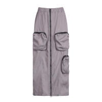 BUNO-Falda larga de cintura alta con cremallera para mujer, faldas Cargo informales con bolsillos grandes, abertura frontal, holgada, recta, Midi, ropa de calle, estilo Safari, 2025 - details 27