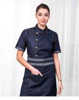 Uniforme de chef de algodón de mezclilla de alta calidad para hombre, ropa de trabajo de panadería de restaurante de cocina, chaqueta con delantal, abrigo de cocinero de servicio de alimentos - details 2
