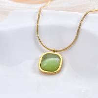 Boho chic collar titanio acero cubos de azúcar verde irregular cuadrado marca colgante versátil - details 2
