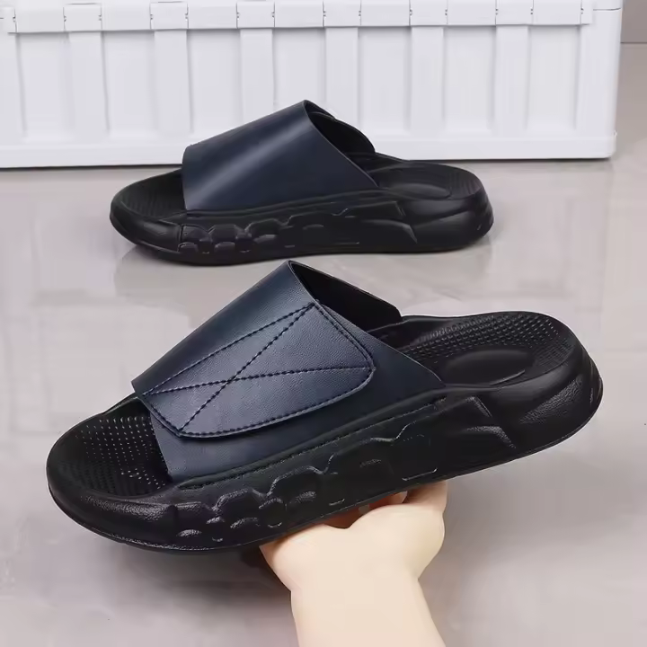 Zapatillas de Cuero de Verano para Hombre Zapatillas de Casa con Plataforma, Baño Interior, Sandalias de Playa de Suela Suave Antideslizante, Chanclas Deslizantes para Exteriores - 1