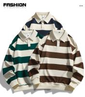 Camiseta Polo de Manga Larga Patrón a Rayas Estilo Suelto para Hombres Moda de Otoño - details 0