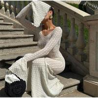 Vestido largo elegante con volantes y borde de encaje para mujer, vestido largo a la moda con cuello redondo y manga acampanada, vestidos largos ajustados para fiesta de verano 2025 - details 18