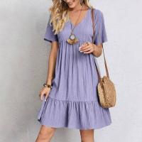 Vestidos de verano para mujer, primavera con cuello en V, mangas cortas, cintura suelta, volantes, campanas, vestidos de vocación - details 6