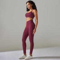 Conjunto de dos piezas para mujer, leggings de gimnasio de cintura alta, top corto, tres tops de Fiess, ropa deportiva con lavado ácido - details 27