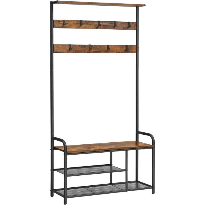 Mueble Recibidor con 9 Ganchos Extraíbles Banco, Estante, 30 x 85 x 180,5 cm - 1