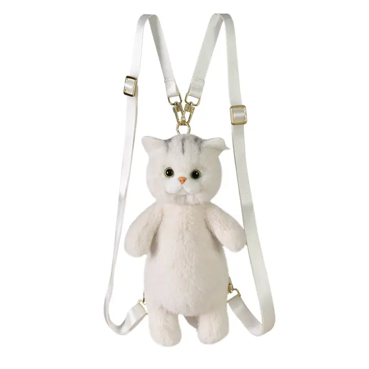 El juguete de peluche de gato de simulación corto británico blanco puede llevar la muñeca Douyin con la misma bolsa. - 1