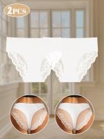 2 piezas de bragas de cintura media de encaje en contraste para mujer, bragas ligeras transpirables sin costuras, detalle de monograma sexy, ribete de encaje de moda primavera/verano, tejidos suaves - details 13