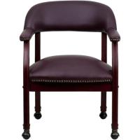 Conferencia de Vinilo Negro con Ruedas, Cuero Burdeos, 24' W x 27' D x 31.5' H - details 4