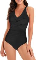 Bañador de una pieza con Control de barriga para mujer, traje de baño modesto con cuello en V - details 0