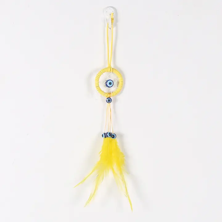 Colgante atrapasueños decorativo, colgante atrapasueños de mal de ojo, llavero, colgante de pluma tejido a mano - 1