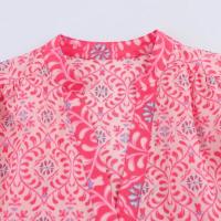 BUNO-2025 Vestido largo rosa de manga larga con estampado para mujer, cuello en V, diseño frontal con botones, dobladillo acampanado con volantes, estilo bohemio - details 4