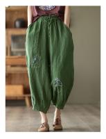 Pantalones bombachos bordados de lino y algodón para mujer, pantalones de pierna ancha con cordón de talla grande, cintura elástica, ajuste suelto informal, primavera y verano, 3xl, 2xl - details 6