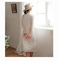 Cheongsam mejorado reductor de edad de estilo chino de verano con estampado artístico, cuello inclinado de pie, efecto adelgazante, ramio medio - details 5