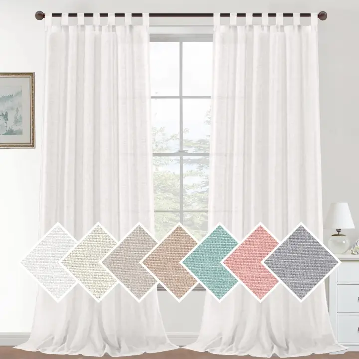 Cortinas de Lino para Salón,2 Piezas,Visillo Translúcido, Cortinas con Ojales modernos, Decorativas para Ventana, Habitación y D - 1