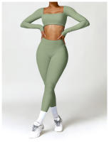 Conjunto de Yoga para Mujer de Manga Larga y Ajustado Traje Deportivo de Fitness de Cintura Alta Secado Rápido Top Largo + Leggings Material Exterior de Nylon Adecuado para Primavera/Verano - details 6
