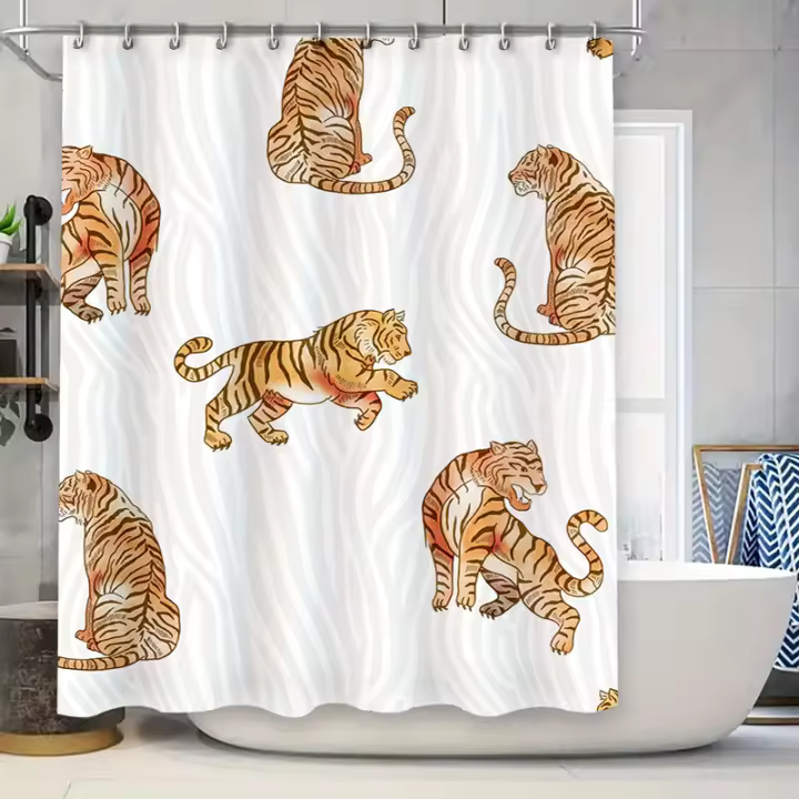 Cortina de ducha moderna con estampado de tigre, tela de alta calidad, impermeable, conjunto de decoración para el baño para decoración del hogar - 1