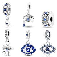 Pulsera de plata de ley 925 para mujer, amuleto de ojo místico, colgante con cuentas, Serie B, Ojo de zafiro, regalo nuevo, 2024 - details 0