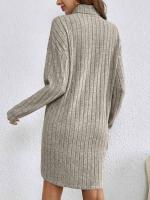 Vestido de Punto de Moda Invernal Cuello Redondo, Manga Larga, Comodidad Suelta para Mujeres - details 5