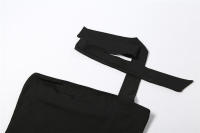 BUNO Vestido asimétrico con cuello halter para mujer, minivestido liso sin mangas con hombros descubiertos y costuras, ropa de fiesta concisa - details 11