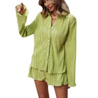 Conjunto de Pantalones Cortos Sueltos Informales para Mujer Traje Elegante de Dos Piezas Color Liso - details 14