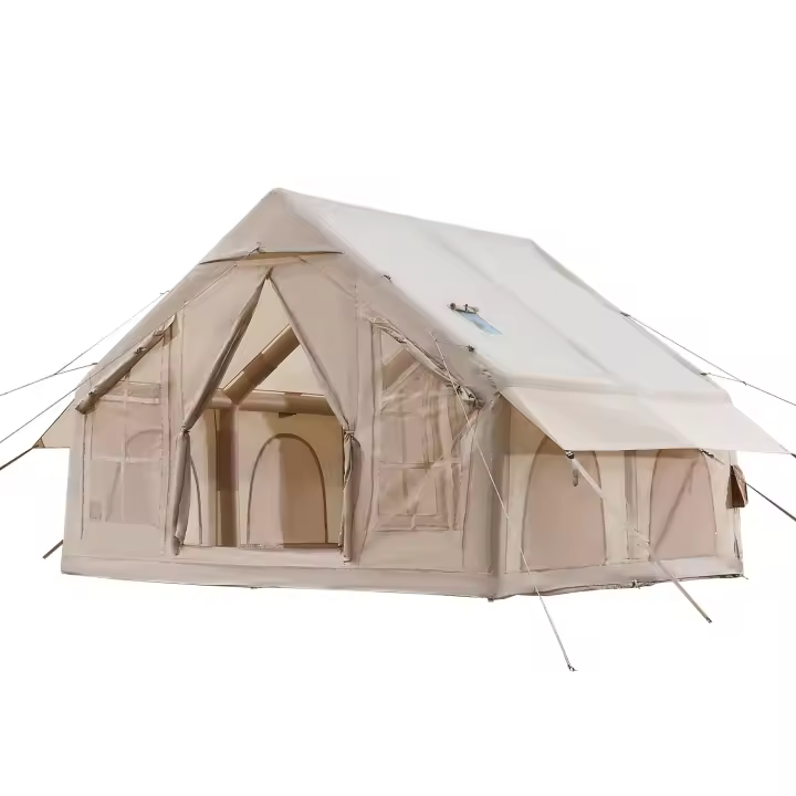 SucceBuy Tiendas inflables para acampar, tienda inflable de fácil instalación para 4-6 personas con bomba manual, tienda de glamping Oxford 300D para 4 estaciones con estufa, 2 puertas y 4 ventanas de malla, bolsa de almacenamiento incluida para facilitar - 1