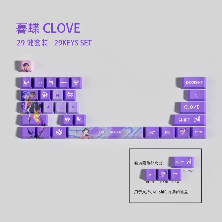 Set de Teclas de Clavo Valorant ECHOME Personalizadas Transparentes Anime, Compatibles con Teclados Mecánicos, Anti-desgaste, Disponibles en Tamaños 14/29/119 - 1