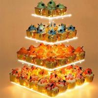 Cupcake acrílico de 3/4 niveles con soporte de exhibición cuadrado de luz LED, plato multifuncional para servir pasteles para celebración - details 2