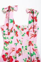 TRAFZA-Vestido corto sin hombros con estampado de frutas para mujer, minivestido elegante con cremallera, informal, con lazo, sin mangas, Verano - details 11