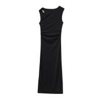 Vestido largo asimétrico de metal con cuello de moda de verano para mujer sin mangas - details 1