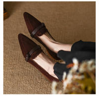 Zapatos individuales mate con punta en punta para mujer, tacones bajos que combinan con todo, color marrón, estilo retro - details 5