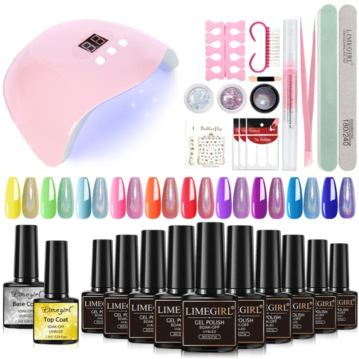 Juego de manicura con efecto espejo mágico, 27 piezas, 10 piezas de esmalte de uñas, pegamento, herramienta - 1