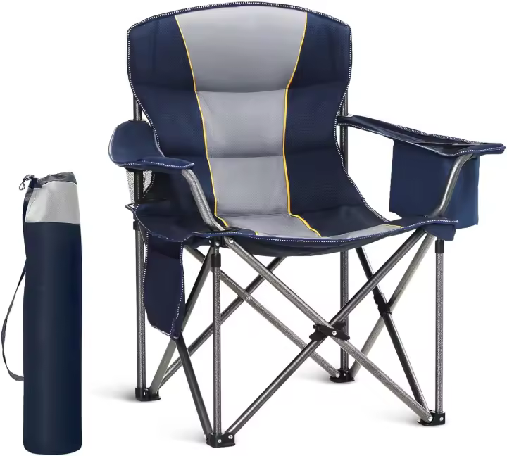 portátil de gran tamaño, silla plegable para exteriores, soporta 450 libras, silla de césped con soporte para tazas y bolsa térmica para adultos, color azul - 1