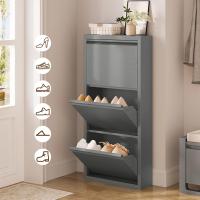 3 Cajones Abatibles Mueble Recibidor Organizador para Zapatos Estrecho Metal Ahorro Espacio Blanco 50x15x106 cm - details 9