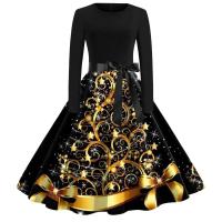 Vestido de invierno con estampado de lentejuelas navideñas para mujer, elegante, Temperamental, cuello redondo, manga larga, corte en A, gran vuelo - details 6