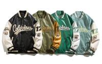 Chaqueta de Béisbol Bordada Ropa de Calle Hip-Hop para Hombres y Mujeres Cuero PU Varsity Bomber - details 1