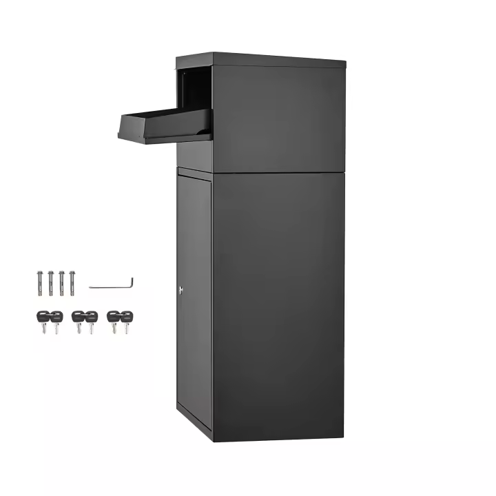 SucceBuy Caja de entrega de paquetes segura para exteriores, buzón de correo para paquetes de 35,8 pulgadas con cerradura, buzón resistente a la intemperie, negro - 1