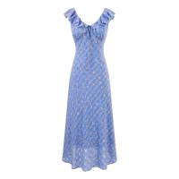 Vestido retro francés con volantes, borde de cordón, correa en la cintura, vestido corto floral, vestido largo de vacaciones, fiesta, falda. - details 1