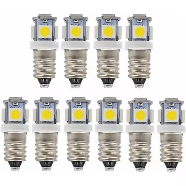 Bombillas LED E10 9V blanco frío 5SMD 0,5W (blanco frío, 9V) paquete de 10 - 1