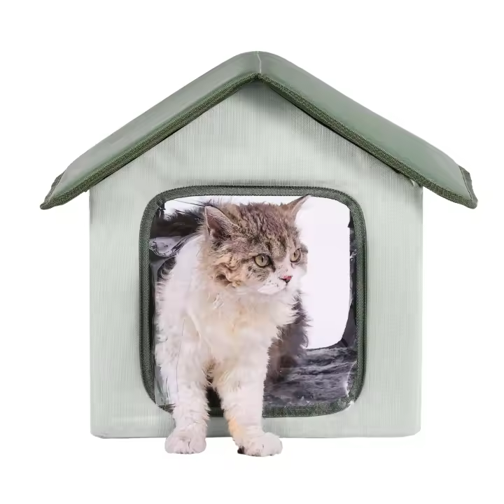 SucceBuy Casa elevada para gatos con calefacción, temperatura ajustable y temporizador, tela Oxford 600D, verde (pequeño) - 1