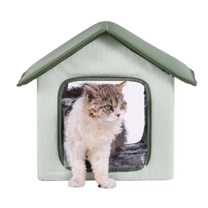 SucceBuy Casa elevada para gatos con calefacción, temperatura ajustable y temporizador, tela Oxford 600D, verde (pequeño) - 1