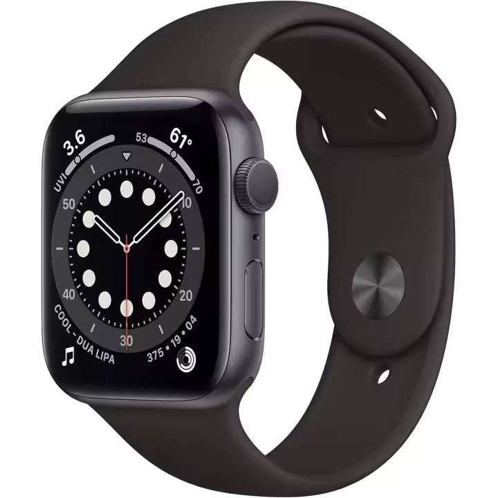 Apple Watch Series 6 (GPS, 44 mm) - Caja de aluminio gris espacial con correa deportiva negra (renovada) - 1