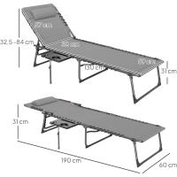 Plegable Tumbona Jardín Exterior con Respaldo Ajustable Reposacabezas Bolsillo Lateral Bandeja y Estructura de Acero Carga 120 kg para Terraza Piscina Playa 190x60x31 cm Crema - details 15