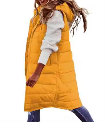 Chaleco de algodón medio largo con abrigo Chaleco grueso y cálido con cremallera para mujer en invierno - 1